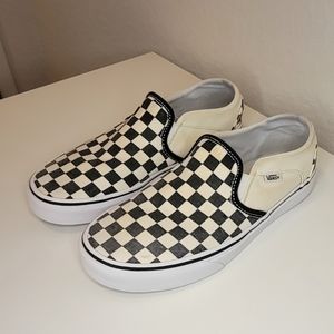 VANS Classic Checkerboard Slip On Black Off White Skate Shoe Men 6, Women 8